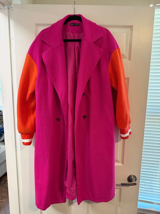 SHEIN Jackets & Blazers - SHEIN Hot Pink Coat with Orange Sleeves